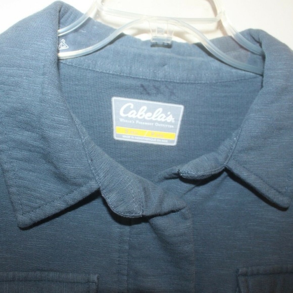 Cabela's lightweight jacket Heather blue snap closure brown suede trim SMALL…EUC - Picture 8 of 8